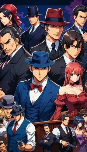 A cover of an 1895 American-style mafia game.,mafia,junpei,atlus,kof,kamuy,mafiosos,gotoku,protagonists,prosecuters,french digital background,dgs,april fools day background,gentleman icons,fedoras,ant