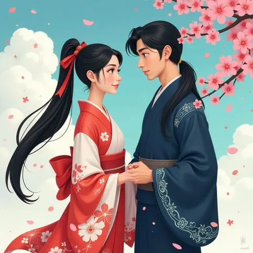 hansung,chuseok,damxung,hanfu,hanbok,fenyang,plum blossoms,young couple,sekai,kimrin,kimonos,boonsang,erenhot,the cherry blossoms,romantic portrait,korean culture,arhats,goryeo,kangwon,holding flowers,Illustration,Realistic Fantasy,Realistic Fantasy 39