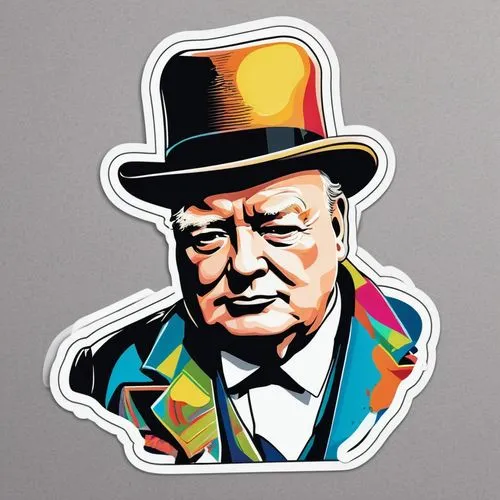 george ribbon,wpap,hatter,kingpin,gentleman icons,trilby,mobster,euro cent,top hat,oliver hardy,mafia,ringmaster,butler,pork-pie hat,wall sticker,sticker,churchill and roosevelt,bowler hat,godfather,hitchcock,Unique,Design,Sticker