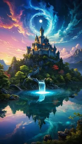 fantasy picture,fantasy landscape,alfheim,fantasy world,fairy tale castle,3d fantasy,Conceptual Art,Fantasy,Fantasy 11