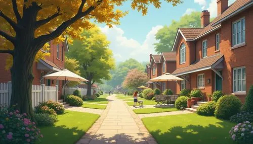 townhomes,old linden alley,houses clipart,sylvania,neighbourhood,neighborhood,townhouses,home landscape,maplecroft,bungalows,alley,birch alley,one autumn afternoon,autumn morning,blocks of houses,netherwood,suburbanized,animal lane,kulpsville,sunny day,Photography,General,Realistic