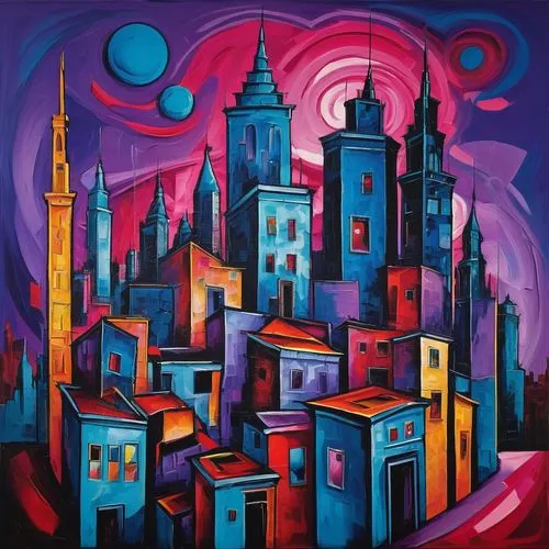 city scape,colorful city,cityscapes,city skyline,cityscape,hundertwasser,Art,Artistic Painting,Artistic Painting 51