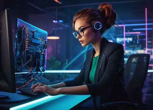 girl at the computer,women in technology,programadora,switchboard operator,telephone operator,computerologist,cybercafes,night administrator,operator,cyberathlete,cybertrader,computadoras,fractal design,computer freak,blur office background,computer workstation,lan,cyberangels,neon human resources,secretarial,Conceptual Art,Sci-Fi,Sci-Fi 23