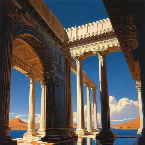 greek temple,colonnades,pompeii,neoclassicism,doric columns,neoclassical,vittoriano,pillars,colonnaded,colonnade,peristyle,palladian,columns,pompeya,pompeiian,temple of diana,roman temple,neoclassic,classical antiquity,capitolium,Conceptual Art,Sci-Fi,Sci-Fi 23