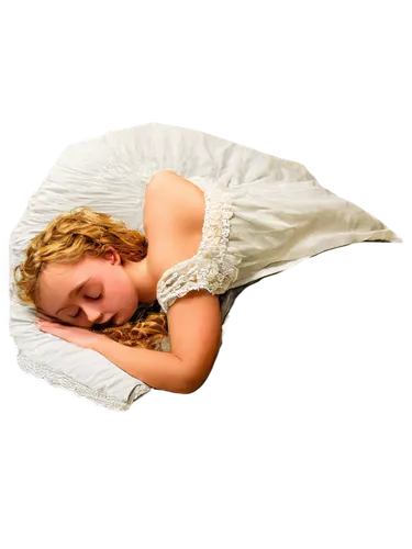 Princess, lying down, golden hair, curly, soft skin, delicate features, white nightgown, lace trim, satin bed sheets, multiple mattresses, single green pea, under bed, warm lighting, cozy atmosphere, 