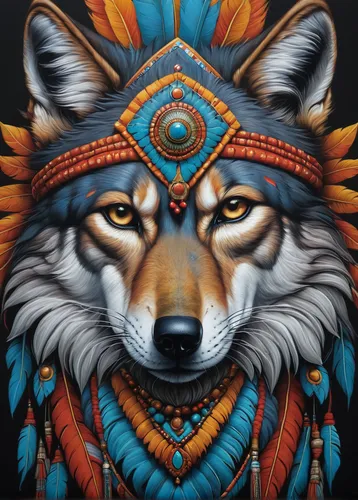 shamanic,tribal,shamanism,coyote,indigenous painting,native,native american indian dog,native american,totem,pachamama,totem animal,tribal chief,howling wolf,indigenous,wolf,tapestry,mural,shaman,tribal bull,boho art,Illustration,Realistic Fantasy,Realistic Fantasy 18