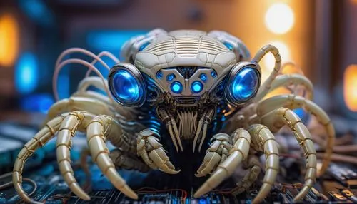 isopod,predator,tarantula,exoskeleton,arduino,scarab,arthropod,electro,cinema 4d,toy photos,spyder,3d figure,alien warrior,cuthulu,alien,scrap sculpture,blue wooden bee,arachnophobia,arachnid,cybernetics,Conceptual Art,Daily,Daily 28