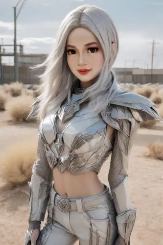 female warrior,silver,cullen skink,winterblueher,fantasy woman,alien warrior,cosmetic,silver fox,mercenary,wind warrior,game character,arabian,pubg mascot,silvery,salt maras,fantasy warrior,combat medic,ice queen,warrior woman,witcher,Photography,Realistic