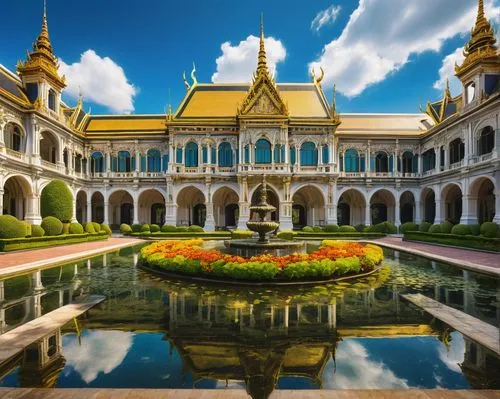 grand palace,buddhist temple complex thailand,peterhof palace,cambodia,brunei,hluttaw,thai temple,myanmar,peterhof,chiangmai,luang,marble palace,catherine's palace,grand master's palace,xishuangbanna,kampuchea,water palace,palace garden,mandalay,penh,Art,Classical Oil Painting,Classical Oil Painting 06