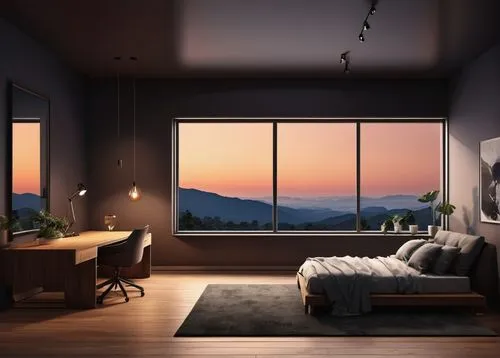 modern room,bedroom,bedroom window,sleeping room,sky apartment,japanese-style room,great room,livingroom,bedrooms,guest room,windows wallpaper,apartment,modern decor,living room,evening atmosphere,shared apartment,windowblinds,3d rendering,home interior,loft,Photography,General,Realistic