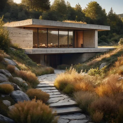 dunes house,mid century house,house in mountains,house in the mountains,house by the water,grass roof,modern house,corten steel,modern architecture,roof landscape,home landscape,timber house,beautiful