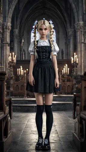 gothic portrait,gothic fashion,gothic style,bavarian,school skirt,schoolgirl,alice,gothic,maid,oktoberfest,girl in a historic way,doll dress,gothic architecture,gothic dress,knee-high socks,bavarian swabia,oktoberfest background,dwarf,dwarf sundheim,eufiliya,Conceptual Art,Fantasy,Fantasy 34