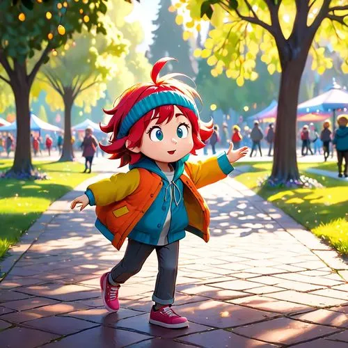 kids illustration,little girl running,child in park,autumn walk,cute cartoon character,little red riding hood,strolling,cute cartoon image,little girl in wind,stroll,girl walking away,a pedestrian,children's background,girl and boy outdoor,agnes,game illustration,walk in a park,cg artwork,vector girl,flying girl,Anime,Anime,Cartoon