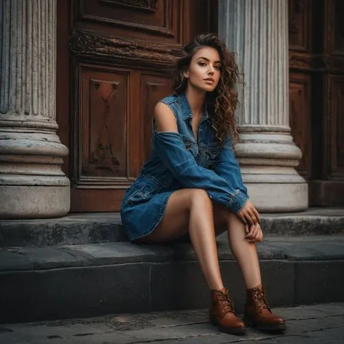 girl on the stairs,girl in overalls,benedetta,denim jumpsuit,young model istanbul,city ​​portrait,ludovica,federica,ioanna,giorgia,cinzia,blue dress,ophelie,simona,hallia venezia,blue shoes,ilaria,emanuela,chiara,girl sitting,Photography,General,Fantasy