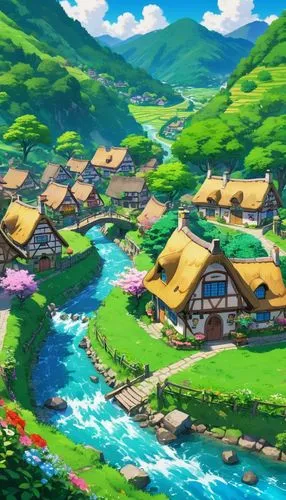 butka,alpine village,yamada's rice fields,mountain village,aurora village,popeye village,kotoinazuma,korean folk village,haakonsen,machico,japan landscape,hoenn,kanto,knight village,yashima,ghibli,fishing village,mountain settlement,rikkyo,tulou,Illustration,Japanese style,Japanese Style 03