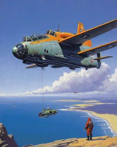 lockheed hudson,douglas sbd dauntless,flying boat,consolidated pby catalina,boeing b-17 flying fortress,glider pilot,edsel corsair,grumman f6f hellcat,douglas b-66 destroyer,grumman f8f bearcat,grumman american aa-1,blue angels,douglas aircraft company,boeing b-50 superfortress,grumman c-2 greyhound,north american t-6 texan,consolidated b-24 liberator,north american a-36 apache,hudson wasp,kitty hawk,Conceptual Art,Sci-Fi,Sci-Fi 21