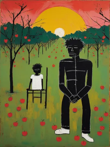 keith haring,men sitting,man on a bench,silhouette of man,child is sitting,father with child,folk art,black landscape,black couple,emancipation,woman sitting,indigenous painting,adam and eve,fruit fields,art silhouette,man and boy,garden of eden,garden silhouettes,man silhouette,boy and dog,Art,Artistic Painting,Artistic Painting 51