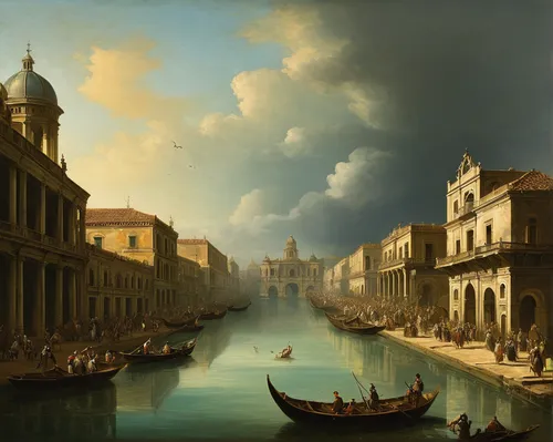 venetian,grand canal,venezia,venetian hotel,gondolier,venice,hallia venezia,venetian lagoon,the carnival of venice,venetia,gondolas,kunsthistorisches museum,neoclassical,boat landscape,commerce,boats in the port,canals,italian painter,river landscape,louvre,Art,Classical Oil Painting,Classical Oil Painting 35