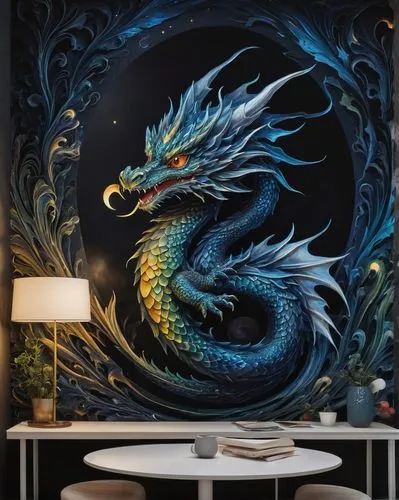 painted dragon,dragon design,wall decoration,dragon,qilin,dragon of earth,dragonja,golden dragon,wall decor,black dragon,dragons,dragon palace hotel,moondragon,dragao,dragonetti,dragones,wall art,wyrm,guangzhao,darragon,Art,Classical Oil Painting,Classical Oil Painting 09