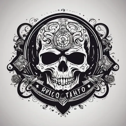 Create a retro-themed skull logo for a tattoo studio.,skull and crossbones,skull bones,panhead,skull racing,skull drawing,skulls and,skull and cross bones,skull illustration,scull,skulls,vintage skele