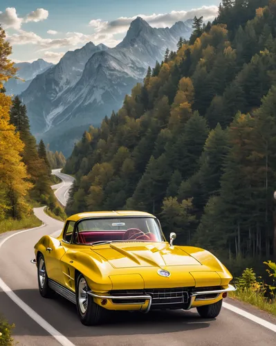 corvette stingray,chevrolet corvette,iso grifo,alfa romeo spider,corvette,alpine drive,t bird,ferrari daytona,mercedes-benz 300 sl,mercedes-benz 300sl,alpine style,fiat 124 sport spider,alpine route,lotus elan,mercedes 190 sl,ats 2500 gt,testarossa,ferrari 512,the transfagarasan,mercedes benz 190 sl,Art,Classical Oil Painting,Classical Oil Painting 38