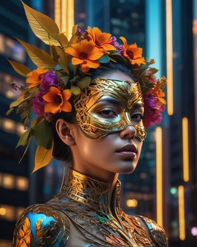 masquerade,neon body painting,oshun,golden flowers,diwata,gold mask,baoshun,golden mask,afrofuturism,gold flower,bodypaint,amazonica,efik,golden crown,caribana,golden wreath,venetian mask,adorned,polynesian girl,flower gold,Photography,Artistic Photography,Artistic Photography 08