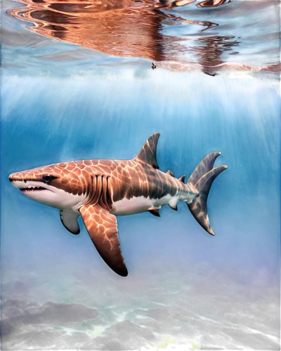 hammerhead shark, ocean creature, aquatic animal, grey-brown skin, lateral extension head shape, sharp teeth, small eyes, swimming pose, detailed scales, shiny wet body, natural habitat, underwater sc