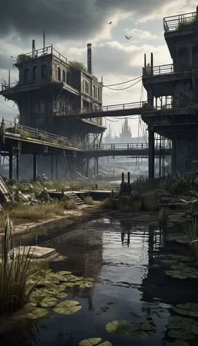 post-apocalyptic landscape,postapocalyptic,post apocalyptic,crytek,cosmodrome,marshlands,wastelands,docks,industrial landscape,marshland,wasteland,riverlands,destroyed city,varsavsky,swamps,rivertown,gunkanjima,industrial ruin,wetlands,marshes,Conceptual Art,Fantasy,Fantasy 33