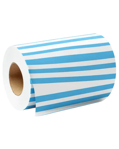 Toilet paper roll, transparent, 3D rendered, white and blue stripes, cardboard tube center, soft focus, shallow depth of field, warm lighting, macro shot, high-key tone, isolated on transparent backgr