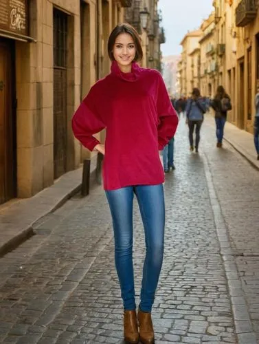 long-sleeved t-shirt,woman walking,long-sleeve,city ​​portrait,women clothes,plus-size model,young model istanbul,women fashion,almudena,female model,on the street,girl in a historic way,pedestrian,girl walking away,travel woman,fashion street,high jeans,menswear for women,young woman,matera,Female,South Americans,Straight hair,Youth adult,M,Kawaii,Sweater With Jeans,Outdoor,Barcelona