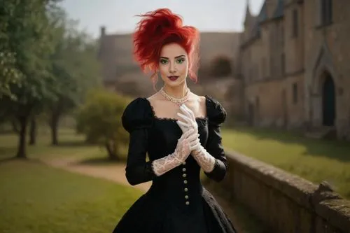 the woman wearing an evening gown is standing outside,gothic woman,gothic dress,miss circassian,lydians,celtic queen,behenna