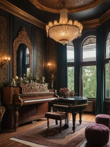 ornate room,victorian room,grand piano,the piano,biedermeier,piano bar,driehaus,danish room,opulently,royal interior,great room,steinway,opulent,rococo,sitting room,parlor,interior decor,piano,boesendorfer,opulence,Illustration,Realistic Fantasy,Realistic Fantasy 41