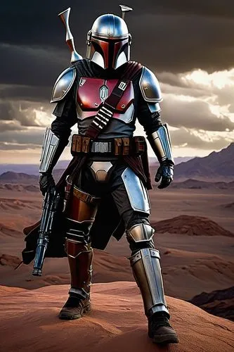 boba fett,boba,storm troops,spartan,digital compositing,lone warrior,darth wader,droid,starwars,war machine,alien warrior,star wars,clone jesionolistny,droids,iron mask hero,knight armor,erbore,armored,armored animal,desert background,Illustration,Retro,Retro 04