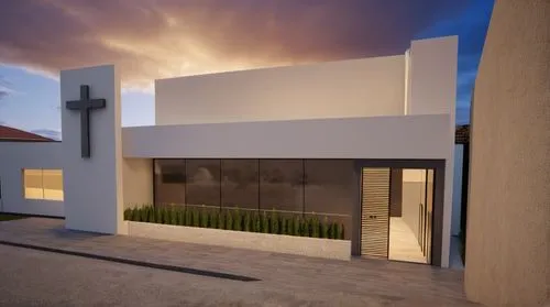 FACHADA DE IGREJA moderna,modern house,modern architecture,3d rendering,cubic house,dunes house,render,cube house,residential house,prefabricated buildings,landscape design sydney,stucco frame,stucco 