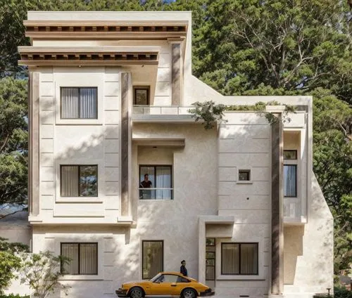 gold stucco frame,habitat 67,two story house,folding roof,apartment building,modern architecture,house with caryatids,landscape design sydney,apartments,yellow car,architectural style,built in 1929,bl