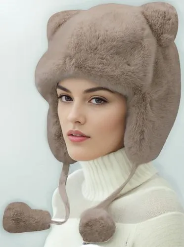 ushanka,mushroom hat,beary,earmuffs,koala bear,white fur hat,Female,Eastern Europeans,Pure Color,White