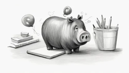 Develop a playful social media campaign to engage Unibank's customers.,piggybank,pencil sharpener,book illustration,brush ear pig,piggy bank,pencil sharpener waste,pig,sharpener,mini pig,pot-bellied p