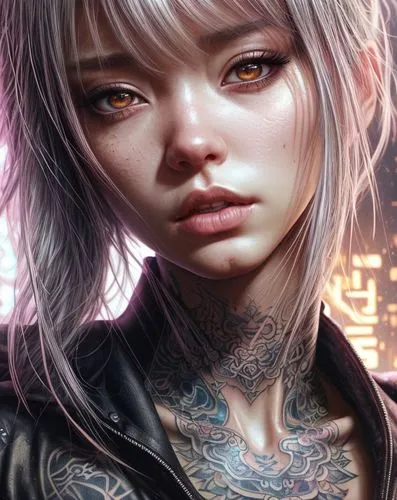 tattoo girl,punk,full hd wallpaper,cyberpunk,wiz,fuki,rosa ' amber cover,piko,vada,digital painting,katana,a200,fantasy portrait,punk design,bad girl,gara,cyborg,lis,world digital painting,hd wallpape