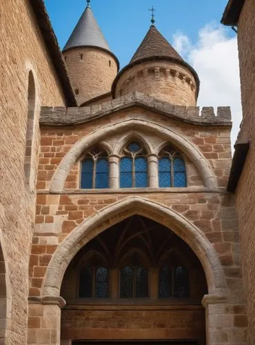 a stone structure with several windows in it,romanesque,abbaye de sénanque,monbazillac castle,monasterium,castle windows,gevrey,Photography,General,Natural