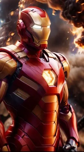 a avengers is in flames behind a large machine,ironman,iron man,iron,ironist,ironsi,tony stark