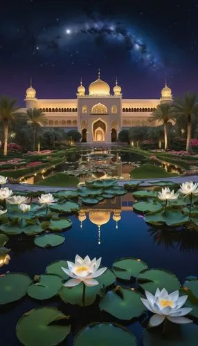 dubai garden glow,lotus pond,hall of supreme harmony,emirates palace hotel,lotuses,brunei,sacred lotus,epcot center,shanghai disney,water palace,water lotus,golden lotus flowers,ramadan background,lotus on pond,lotus flowers,lily pond,lotus plants,lotus blossom,forbidden palace,asian architecture,Conceptual Art,Fantasy,Fantasy 03