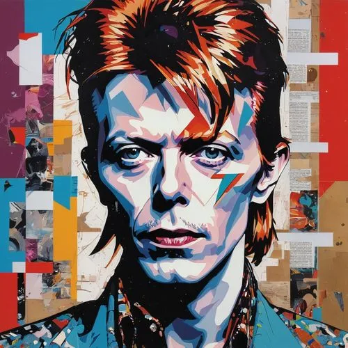 david bowie,ziggy,pop art style,cool pop art,popart,wpap,lodger,hatful,modern pop art,mick,jagger,lydon,pop art,vector art,born 1953-54,pop art colors,david,johnny,edmeades,prince,Conceptual Art,Oil color,Oil Color 07