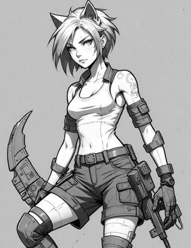 cat warrior,shinkawa,jackal,wildcat,revy,bulletgirl,Design Sketch,Design Sketch,Detailed Outline