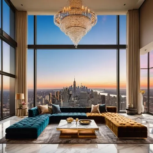 penthouses,sky apartment,manhattan skyline,chrysler building,manhattan,new york skyline,hearst,top of the rock,newyork,skyloft,empire state building,woodsen,great room,apartment lounge,livingroom,luxe,luxuriously,luxury property,new york,opulently,Illustration,Paper based,Paper Based 21