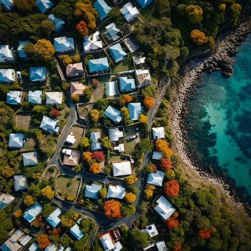 popeye village,floating huts,north island,samoa,aerial view of beach,archipelago,nz,tekapo,lake taupo,lefkada,skopelos,tasmania,aerial landscape,beach huts,drone image,aerial photography,south island,drone photo,tahiti,campground,Photography,General,Cinematic