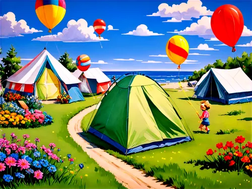 tents,tourist camp,camping tents,campsites,camping,encampment,caravans,balloon trip,acpc,tent,campers,summercamp,kites balloons,camper,colorful balloons,tent tops,children's background,camping tipi,camp,travel trailer poster,Art,Classical Oil Painting,Classical Oil Painting 23