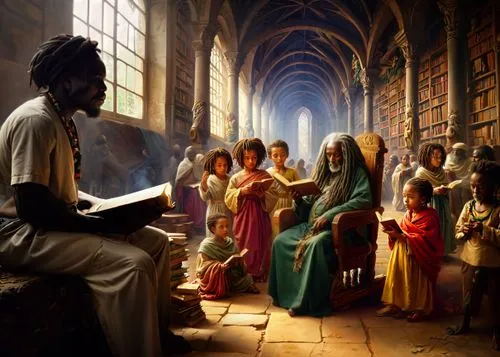 church painting,hildebrandt,honthorst,contemporary witnesses,children studying,lectio,sanhedrin,biblical narrative characters,school of athens,pentecost,kemet,congregatio,confers,israelites,sermon,eucharist,liturgists,scriptorium,bible school,moneychangers