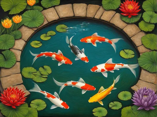 koi pond,koi fish,koi carp,koi,koi carps,fish pond,ornamental fish,fishes,fish in water,school of fish,goldfish,fish collage,aquarium decor,hawaii doctor fish,lily pond,aquaculture,fish farm,tropical fish,aquarium,fish supply,Art,Artistic Painting,Artistic Painting 02