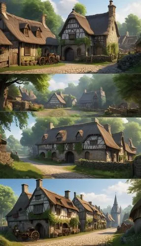 knight village,riftwar,maisons,wooden houses,nargothrond,highstein,ludgrove,mountain village,alpine village,smokehouses,townsites,roundhouses,villages,korean folk village,townsite,aurora village,shire,medieval town,cottages,escher village,Illustration,Paper based,Paper Based 29