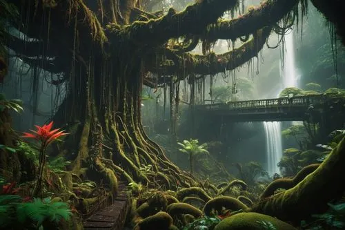 rain forest,rainforest,green waterfall,valdivian temperate rain forest,tropical jungle,cartoon forest,mushroom landscape,fairy forest,swampy landscape,the ugly swamp,jungle,elven forest,cartoon video game background,swamp,greenforest,fantasy landscape,mushroom island,ash falls,underwater oasis,brown waterfall,Conceptual Art,Sci-Fi,Sci-Fi 09